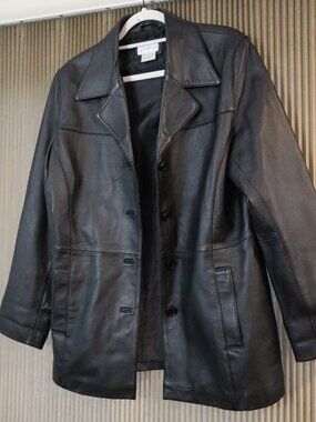 Charles Klein 100% Genuine Leather Coat, Button Up, Large